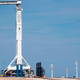 The SpaceX Falcon 9 rocket with the unmanned Crew Dragon capsule on its nose sits at Kennedy Space Center in Florida on March 1, 2019.